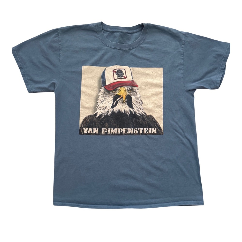Van Pimpenstein Eagle Graphic Tee Blue Humor Shirt Size M